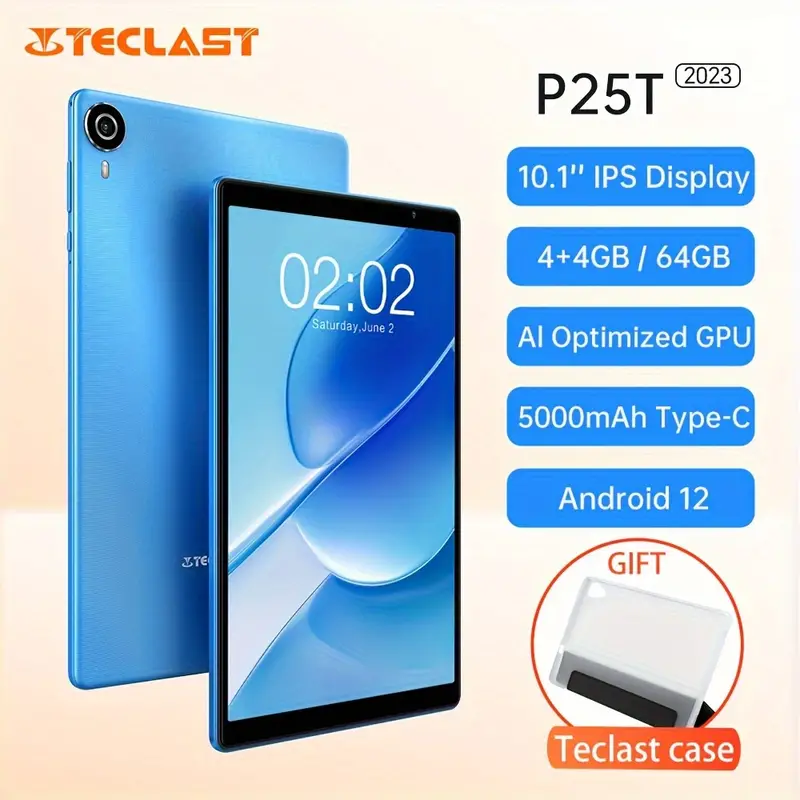 Teclast P25T Tablet 10.1 Inch  Tablet PC 4+4GB RAM 64GB ROM 1TB Expand, For Android 12 OS Dual Camera 5000mAh Battery WiFi-6