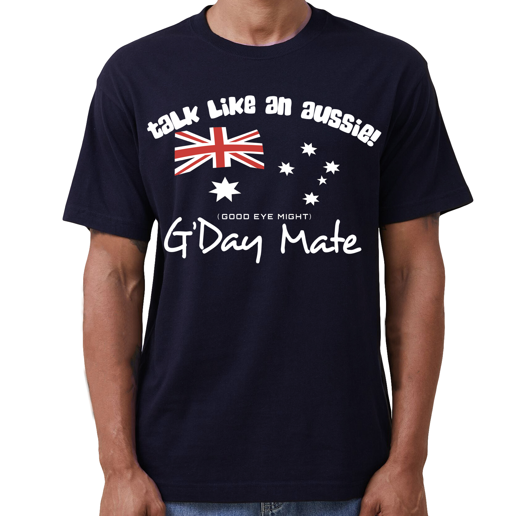 100% Cotton Australian Day Flag T-Shirt Aussie G'Day Mate Navy Souvenir Tee Top