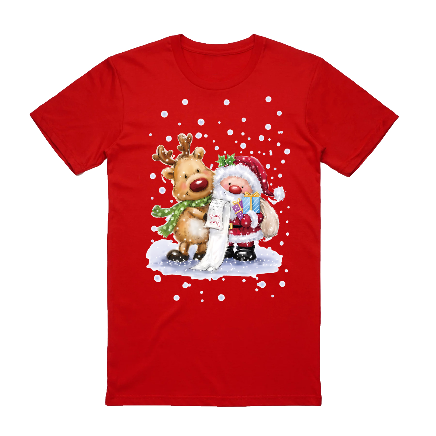 100% Cotton Christmas T-shirt Adult Unisex Tee Tops - Reading Santa