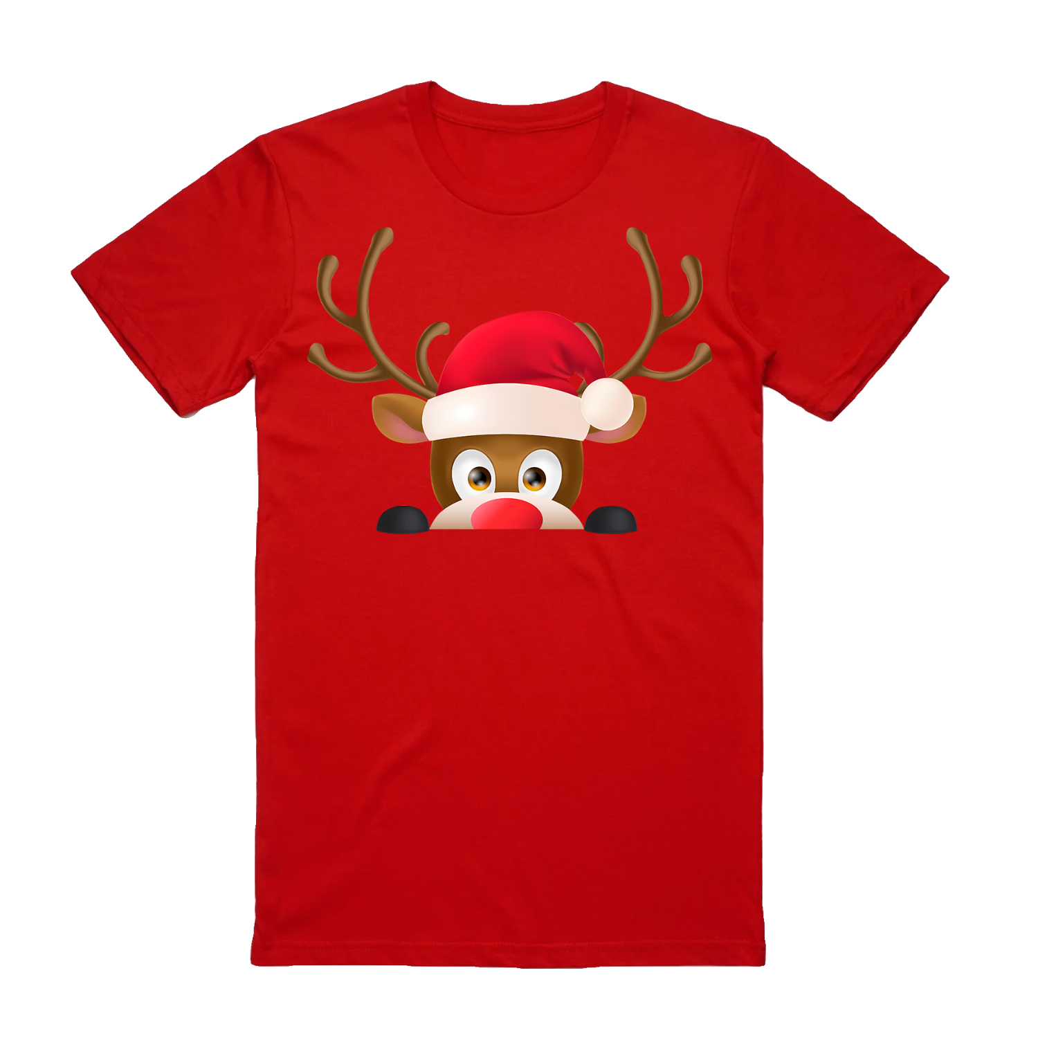 100% Cotton Christmas T-shirt Adult Unisex Tee Tops - Reindeer Head