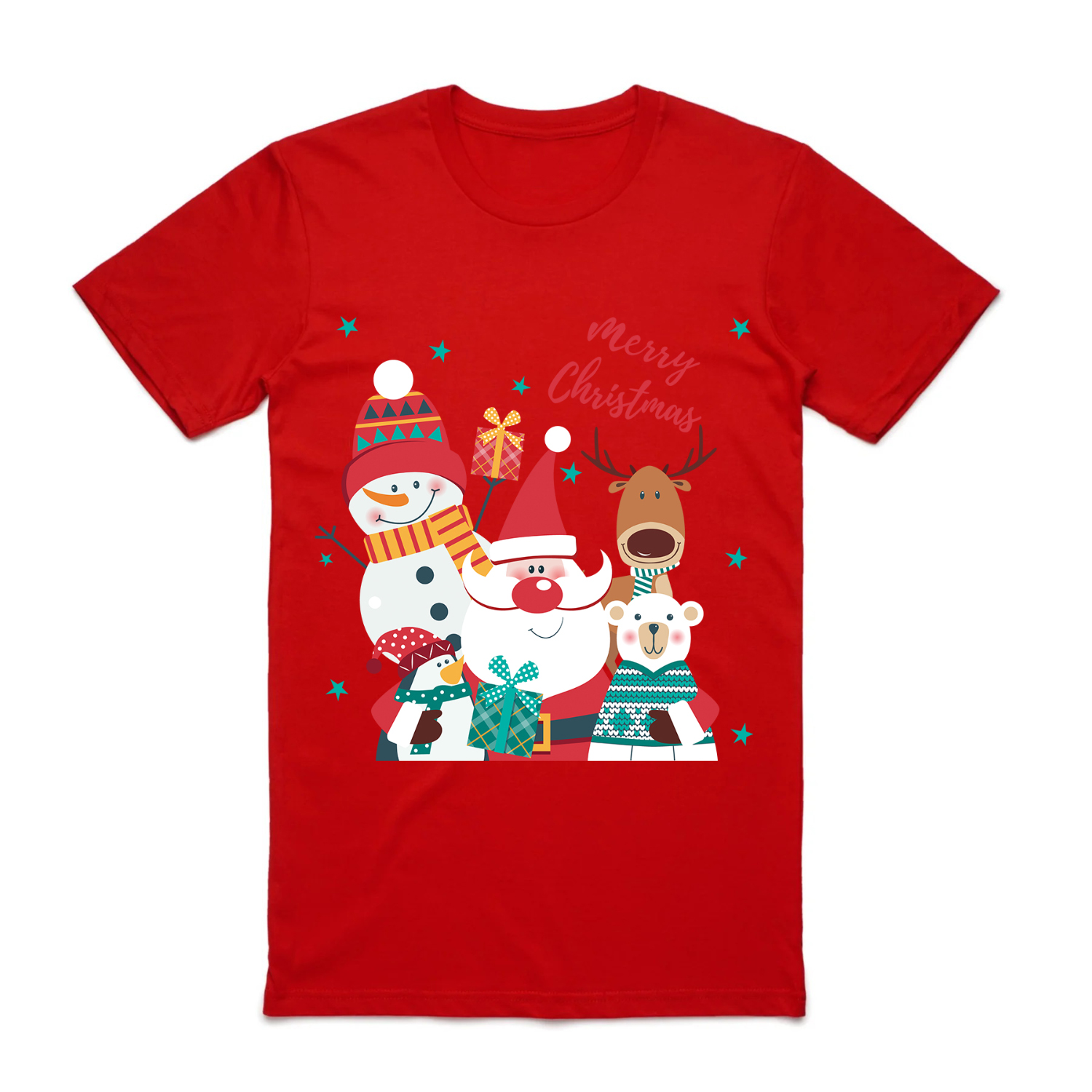 100% Cotton Christmas T-shirt Adult Unisex Tee Tops - Santa Gathering
