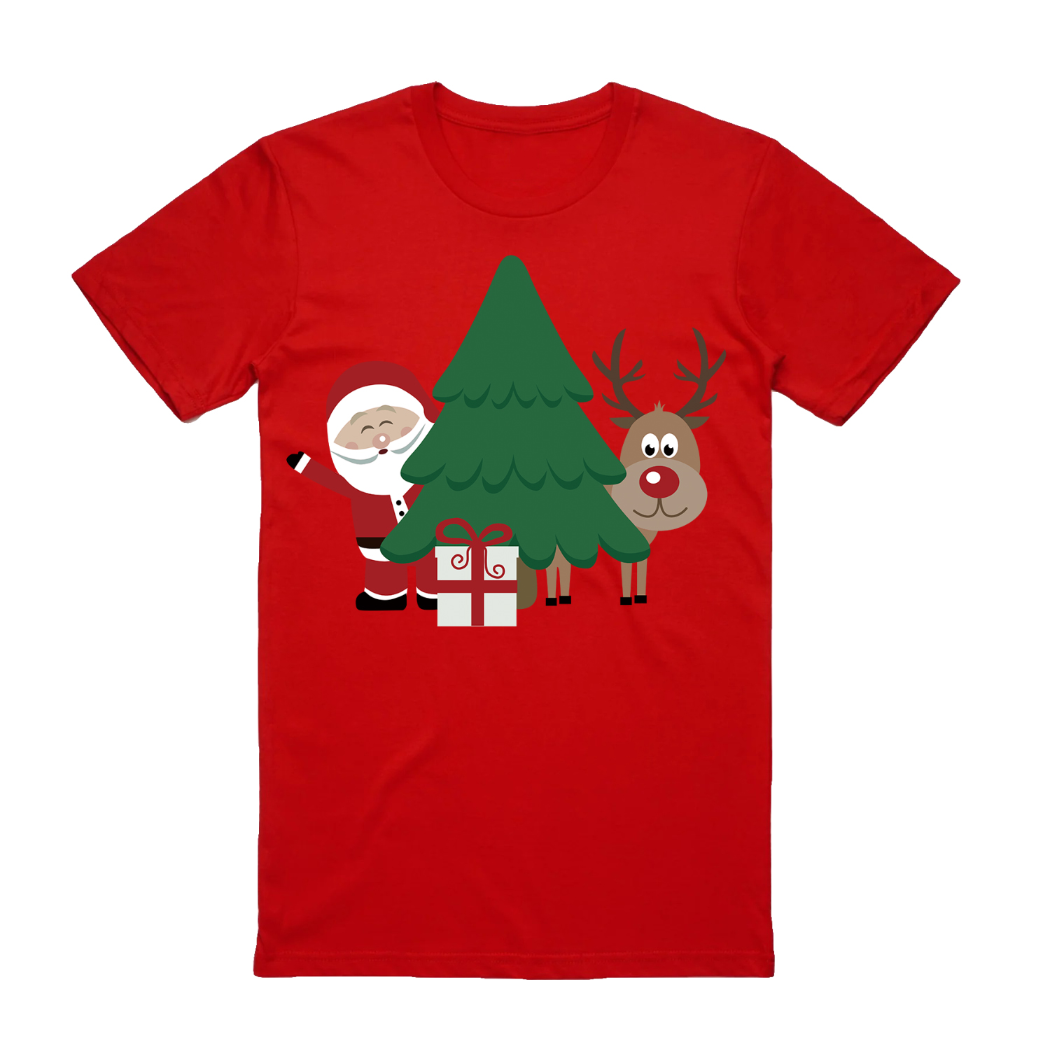 100% Cotton Christmas T-shirt Adult Unisex Tee Tops - Santa with Tree