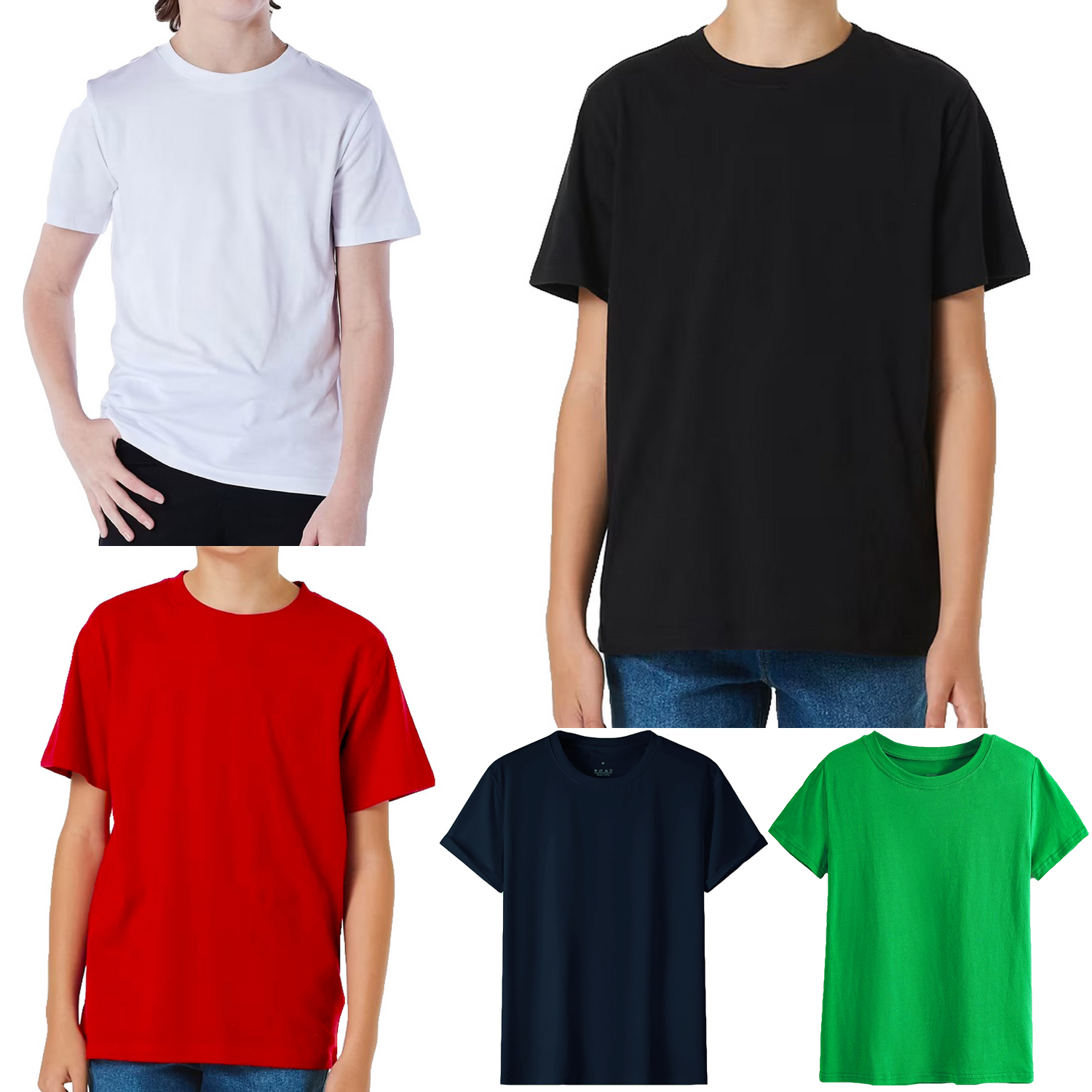 100% Cotton Kids T Shirt Childrens Boys Girls Basic Plain Short Sleeve Tee Tops