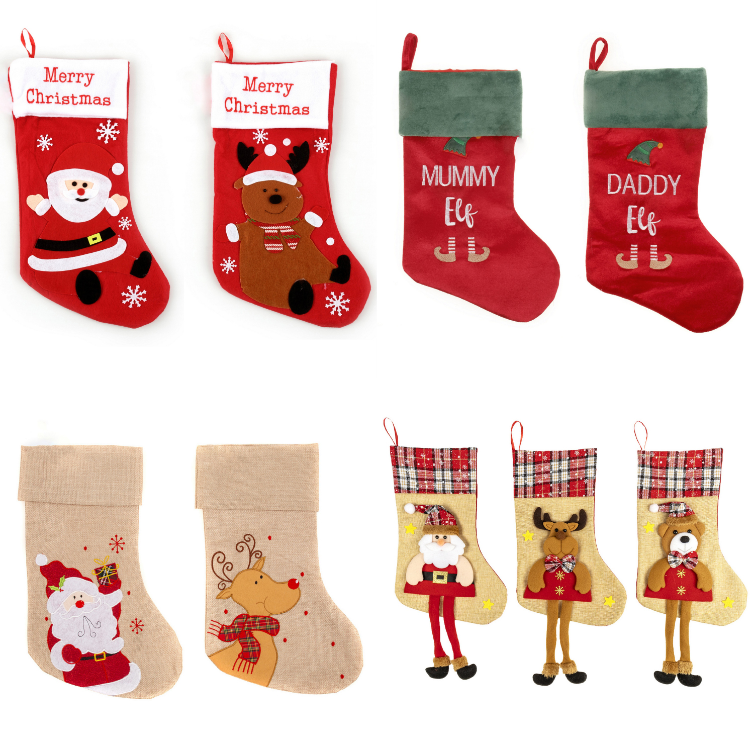 2-3x Large 42cm Christmas Stockings Socks Hanging Décor Ornaments Candy Gift Bag