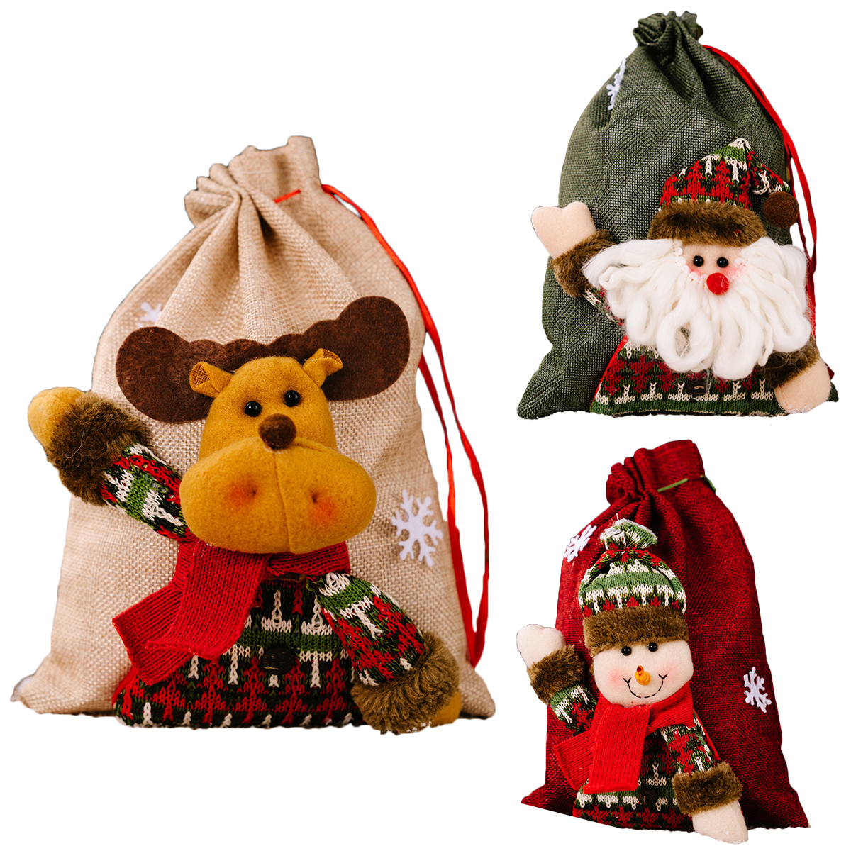 3x Christmas Gift Santa Bags Set Felt Candy Stocking Sack Xmas Kids Pouches Wrap