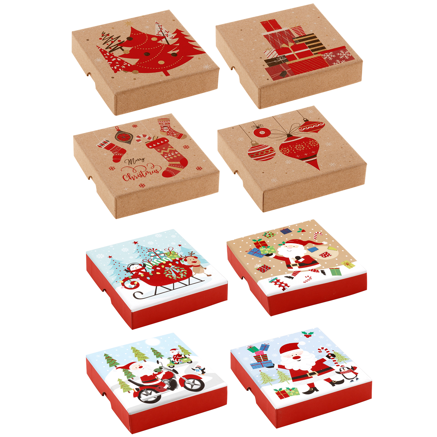 4x Christmas Square Gift Box Set Xmas Packaging Wrap Candy Treat Present Décor