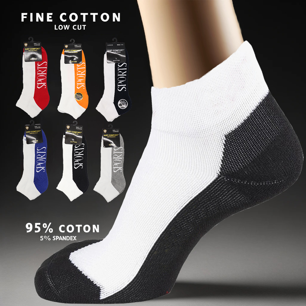6 Pairs Premium Fine Cotton Sports Socks Low Cut White Two-Tone Comfort Gym Work