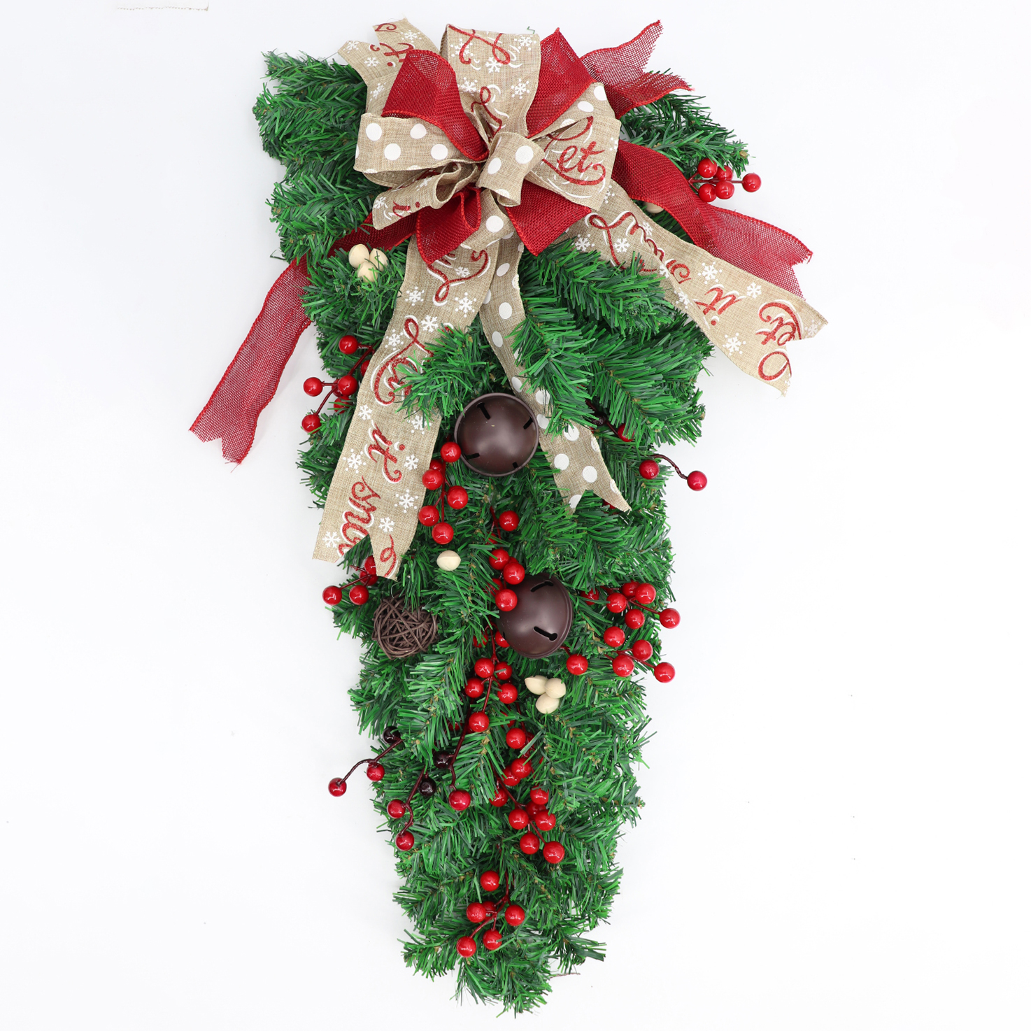 70cm Christmas Hanging Swag Wreath Tinsel Garland Bow Berries Home Door Décor