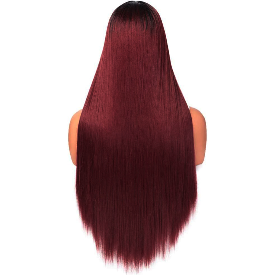 70cm Long Straight Ombre Wig Black Burgundy Red Synthetic Hair Fashion
