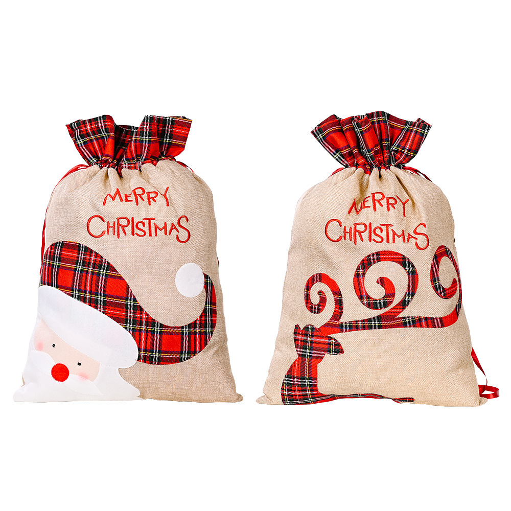 Christmas Hessian Santa Sack Canvas Xmas Reindeer Stocking Candy Kids Gift Bag