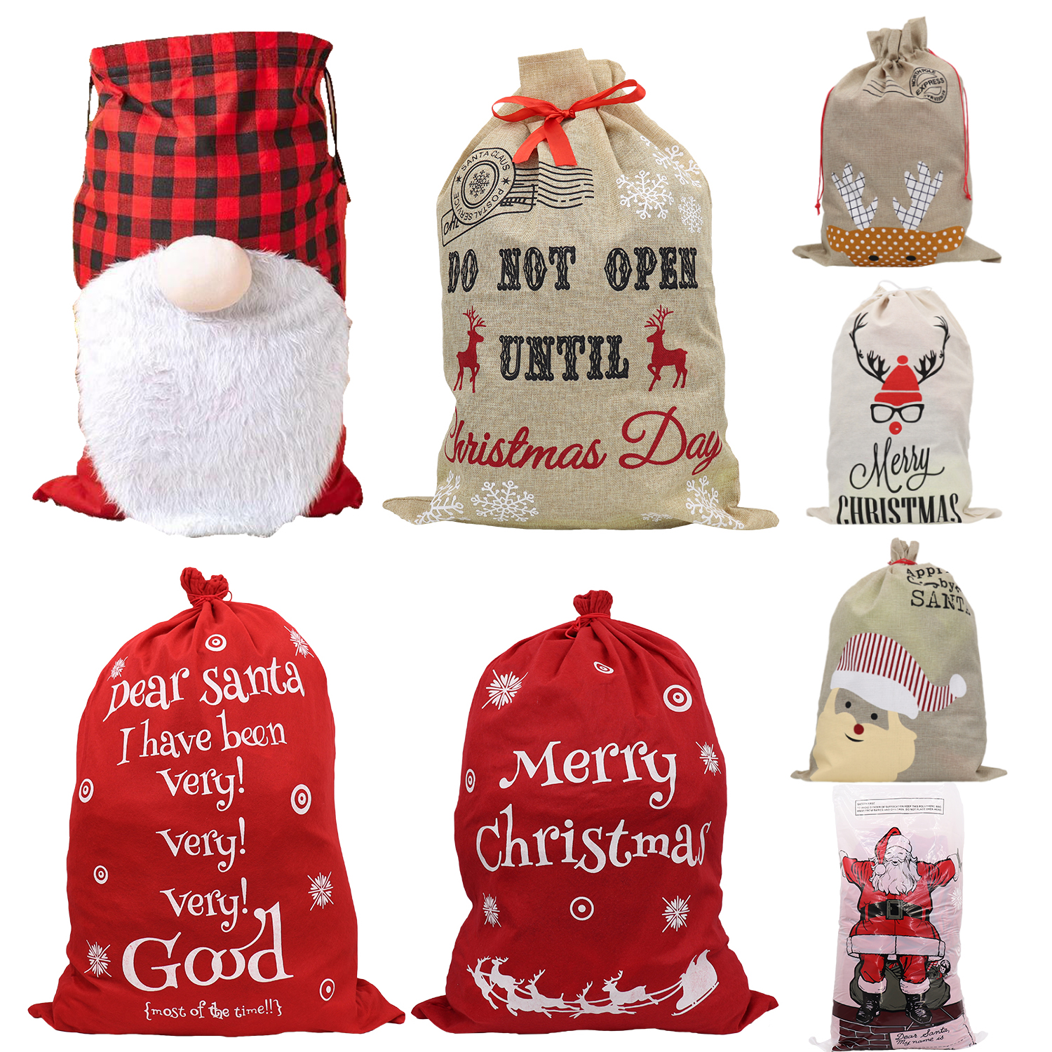 Christmas Large Canvas Hessian Santa Sack Xmas Stocking Reindeer Kids Gift Bag