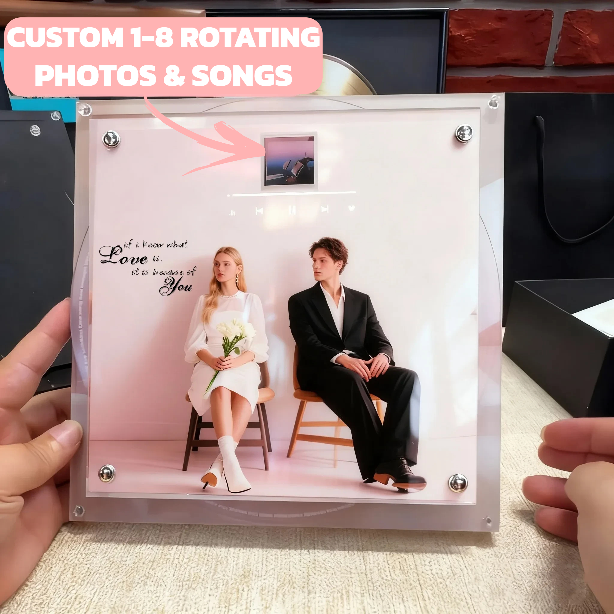 Custom Rotating Music & Photo CD Ornament, Personalized Acrylic Plaque with 1–8 Songs & Photos, Unique Album Display Gift for Couples, Friends & Family