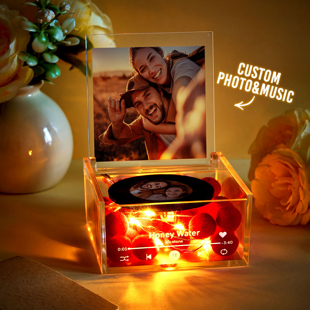 Mini Music Record Player Custom Photo with Light Personalized Music Acrylic Box - MyHawaiianShirtsAU