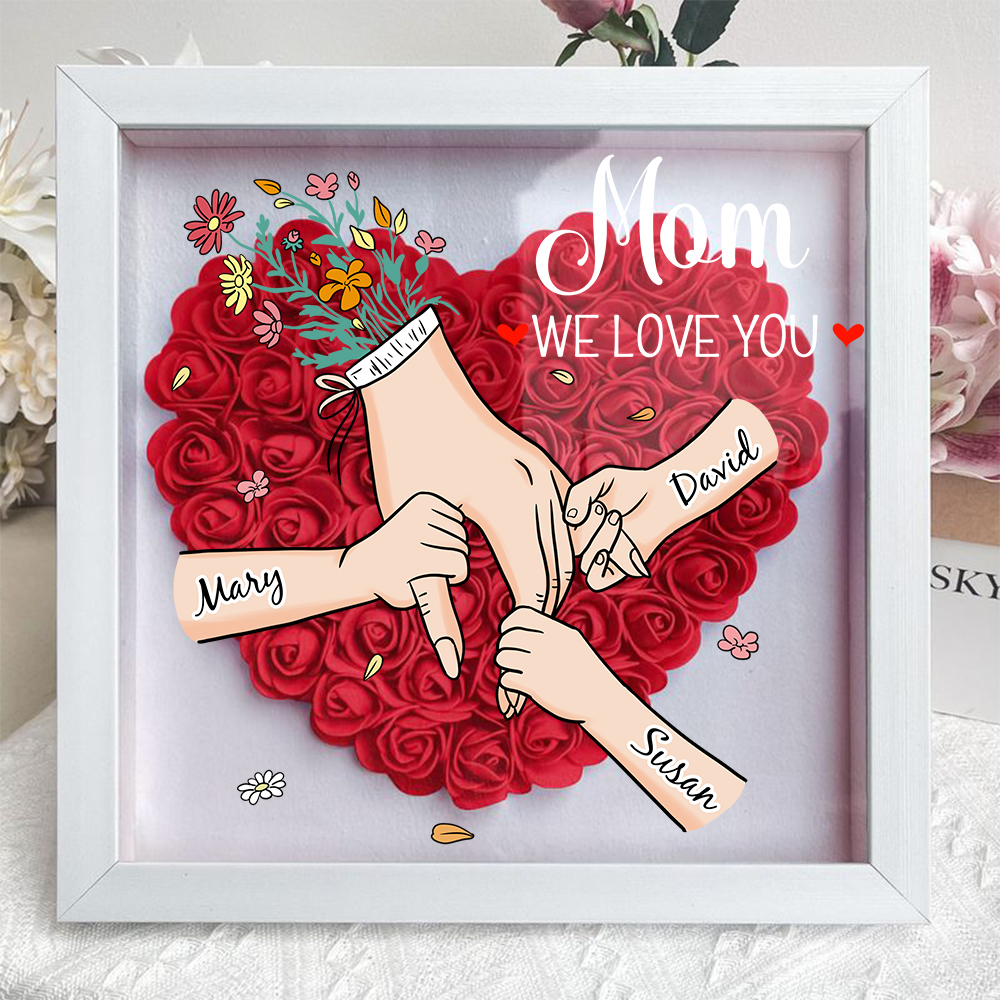 family-love-blooms-forever-personalised-mum-grandma-flower-frame-shadow-box-with-names - MyHawaiianShirtsAU