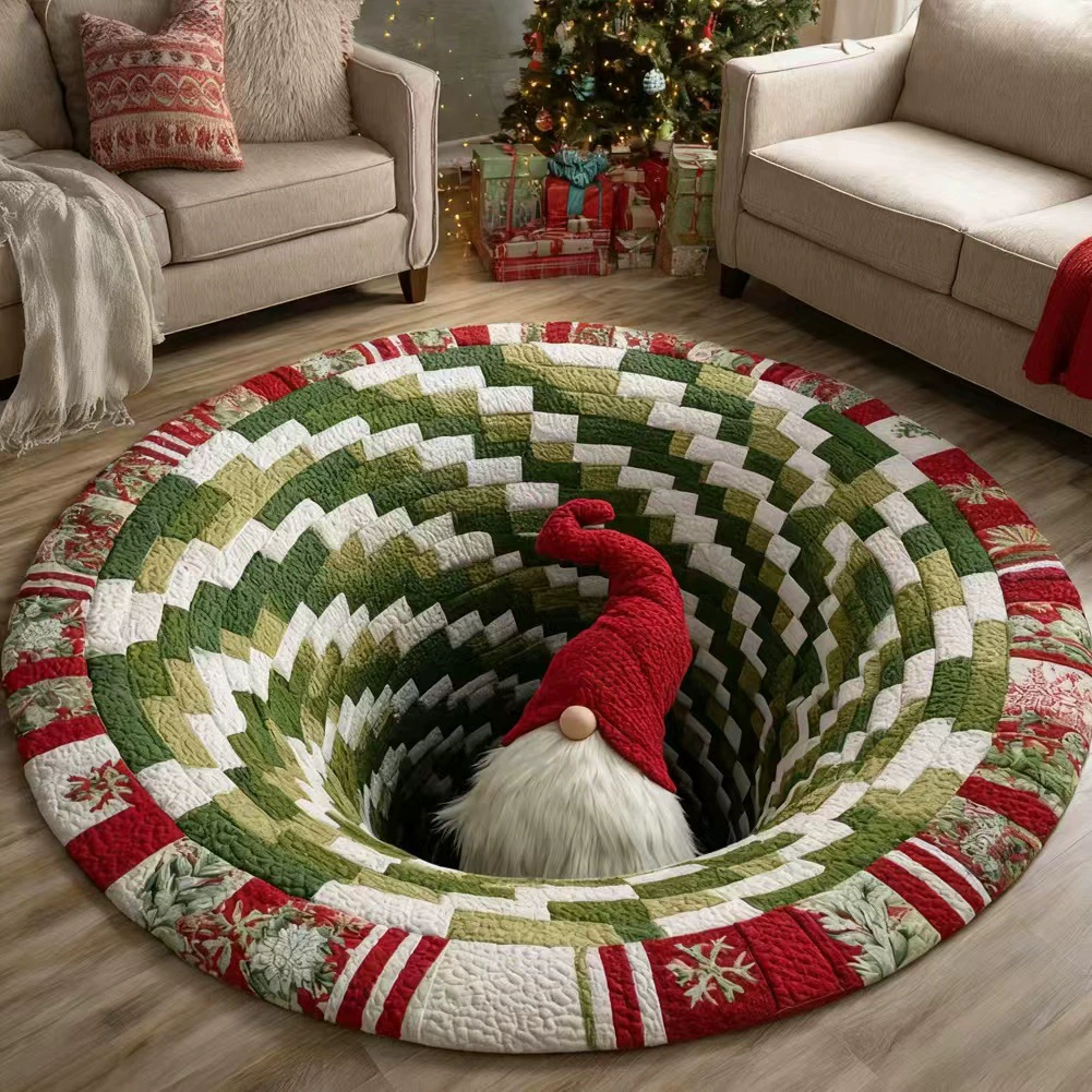 Green Gnome Vortex Christmas Rug - Round Gnome Holiday Area Rug for Christmas Home Decor - MyHawaiianShirtsAU