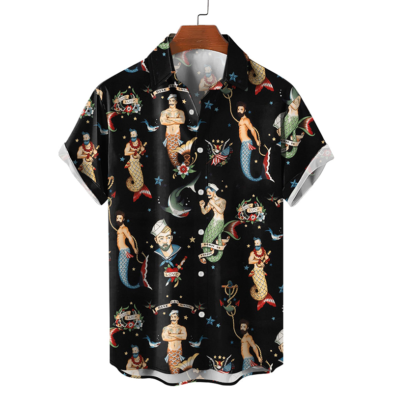 Men's Black Mermaid Shirt Pride Month From Size S to 5XL with Comfortable Butterfly Mesh Fabric Material For LGBTQ - MyHawaiianShirtsAU