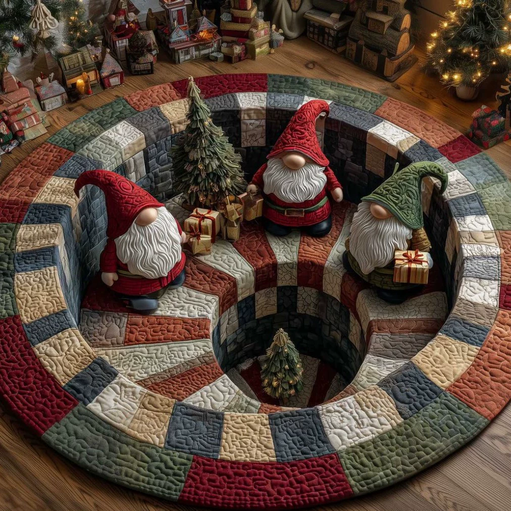 Three Christmas Gnomes Rug - Round Gnome Holiday Area Rug for Christmas Home Decor - MyHawaiianShirtsAU