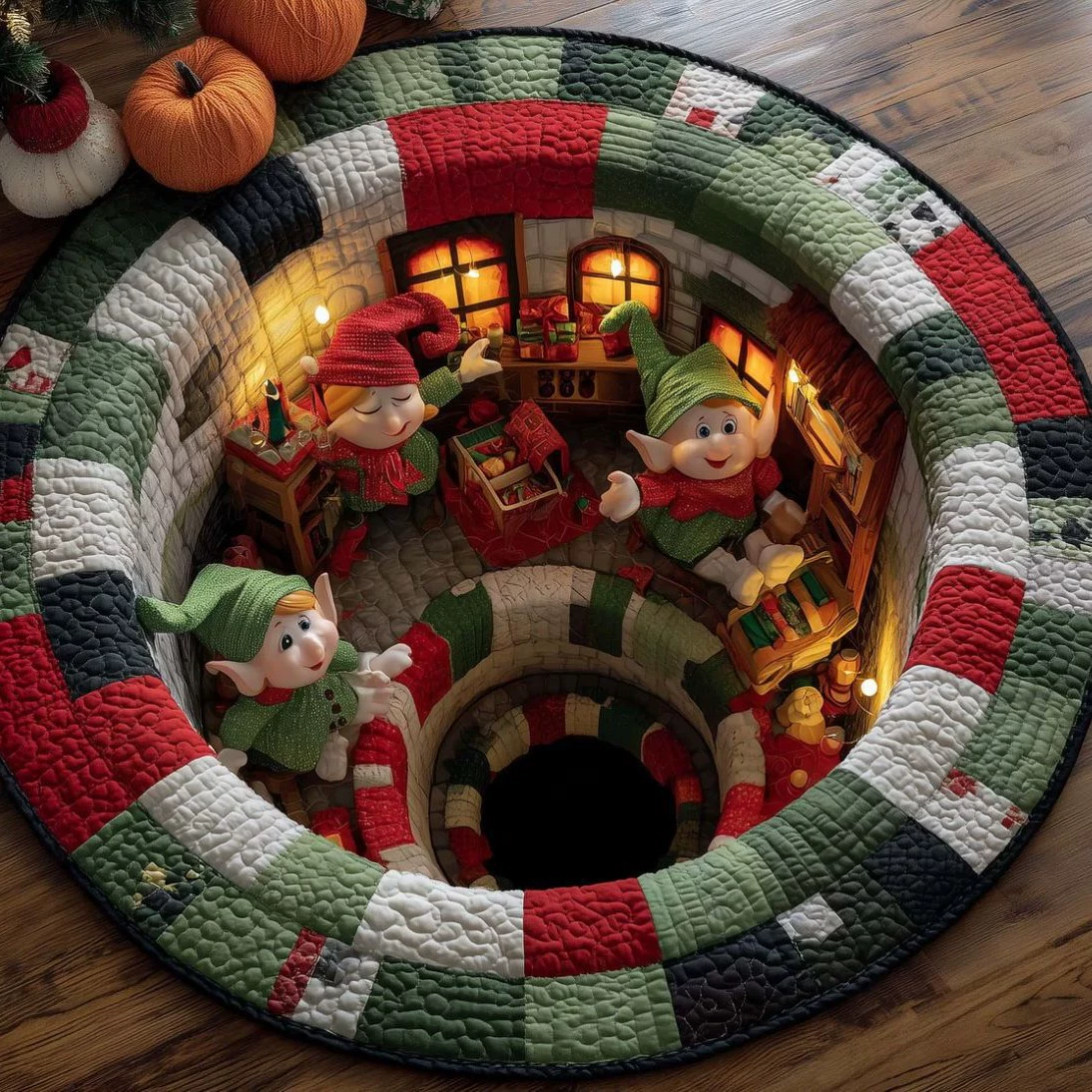 Elves Workshop Christmas Rug - Round Santa & Elves Holiday Area Rug for Christmas Home Decor - MyHawaiianShirtsAU