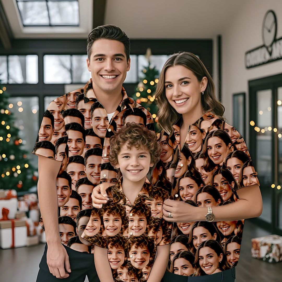 Family Matching Shirts Custom Photo Hawaiian Shirt Parent-child Wears Personalised Face Hawaiian Shirt Gift Face Mash Christmas Gifts