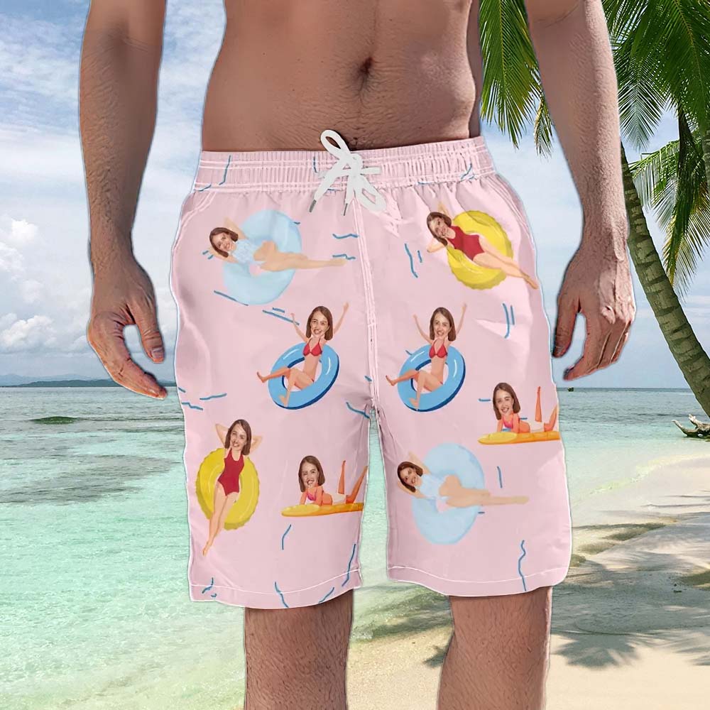 Personalized Beach Shorts for Men Summer Time Custom Face Swim Trunks