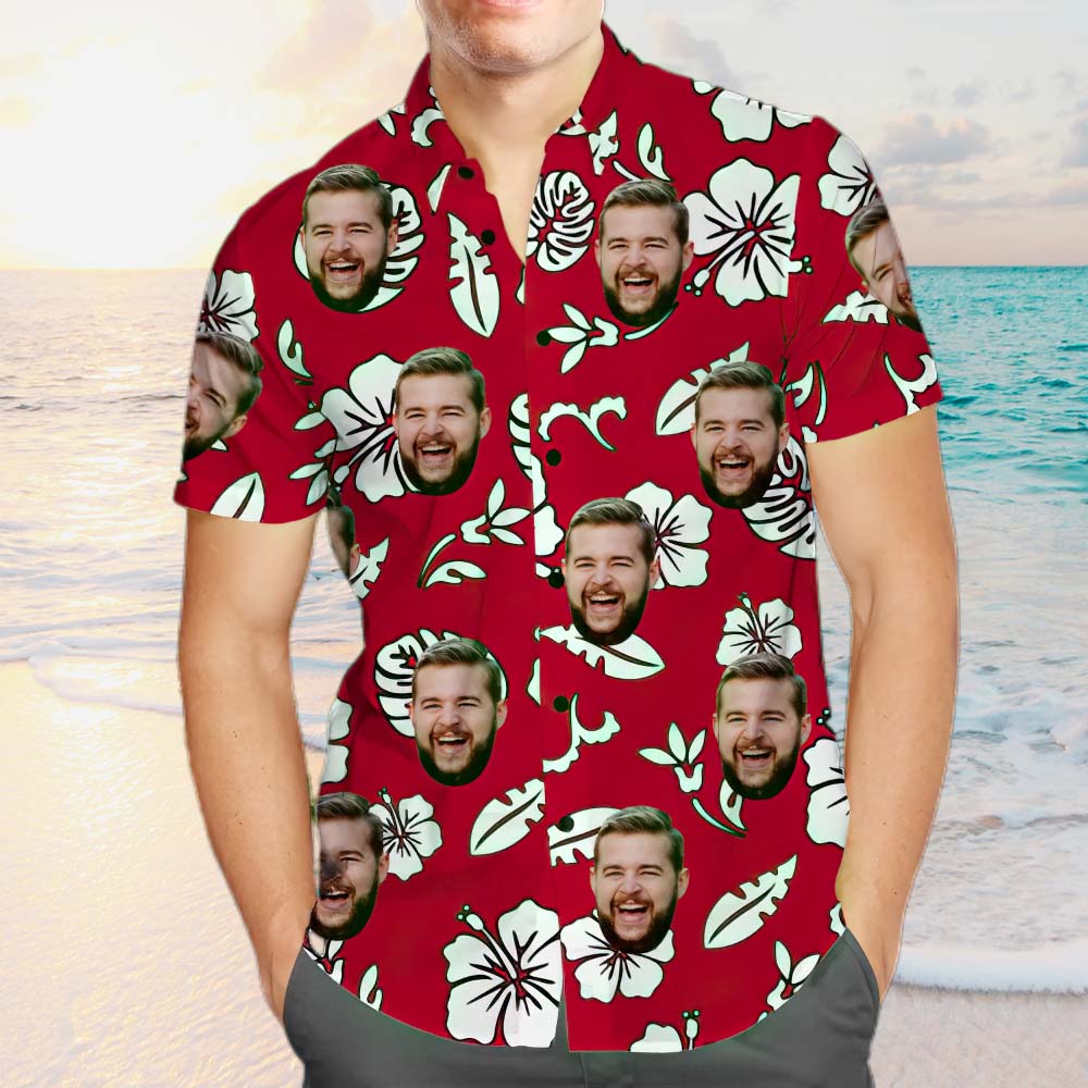 Custom Hawaiian Shirts Red Flowers Online Preview Personalized Aloha Beach Shirt For Men