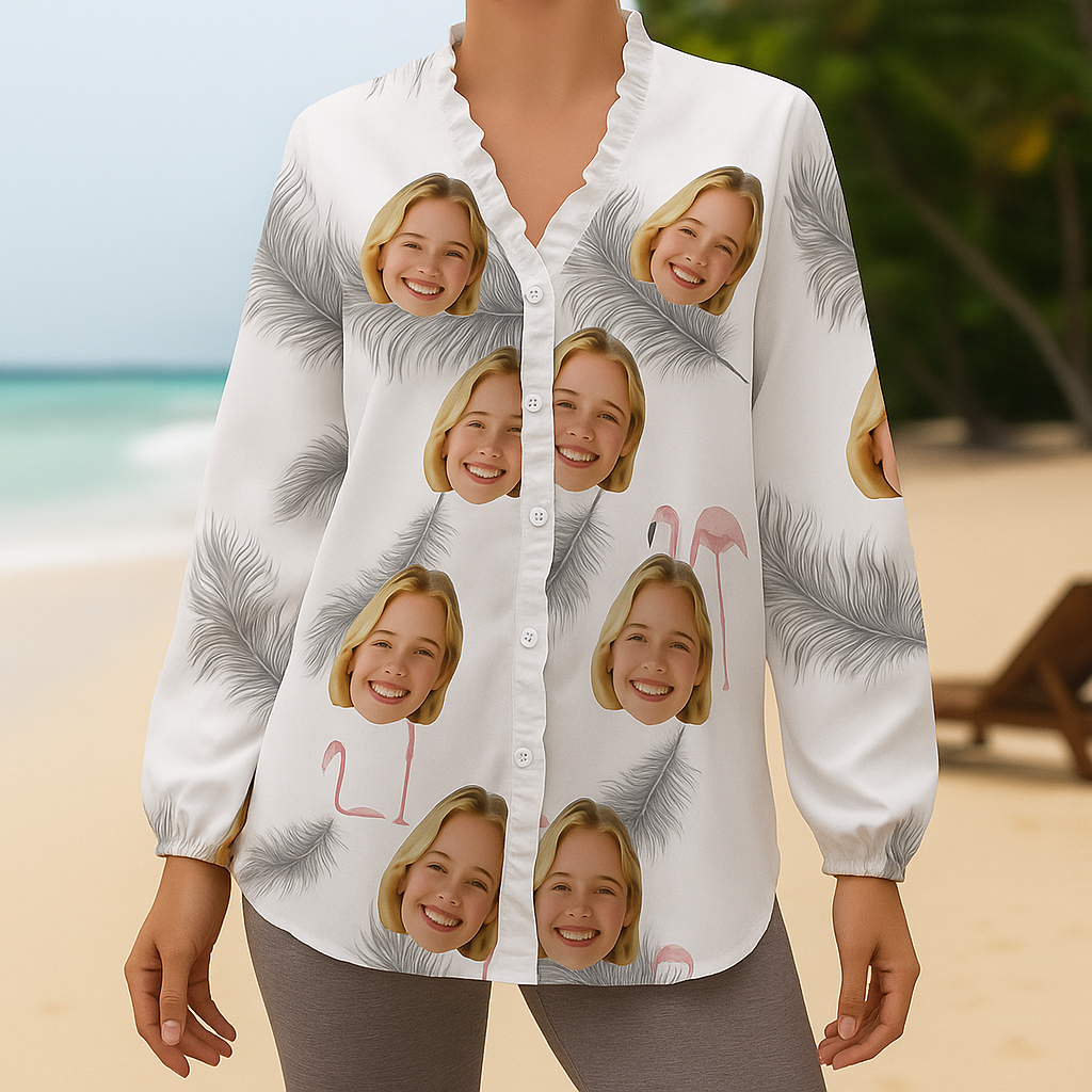 Custom Face Feather-Breeze Women’s Beach Blouse Face Shirt Top for Summer Trips, Bachelorette Party or Girls Weekend - MyHawaiianShirtsAU