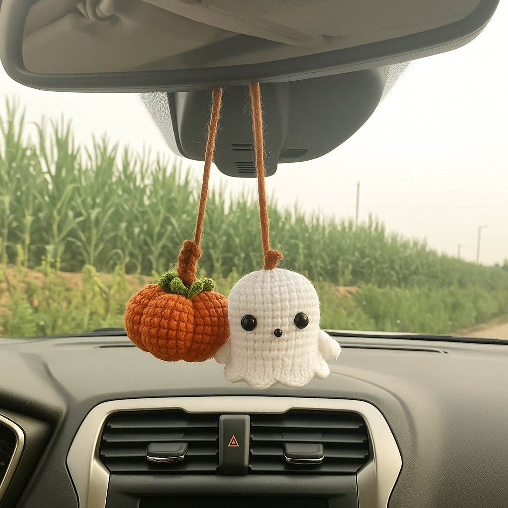 Original Crochet Pumpkin Ghost Ornament - Soft Car Accessory, Creative Auto Gift - MyHawaiianShirtsAU