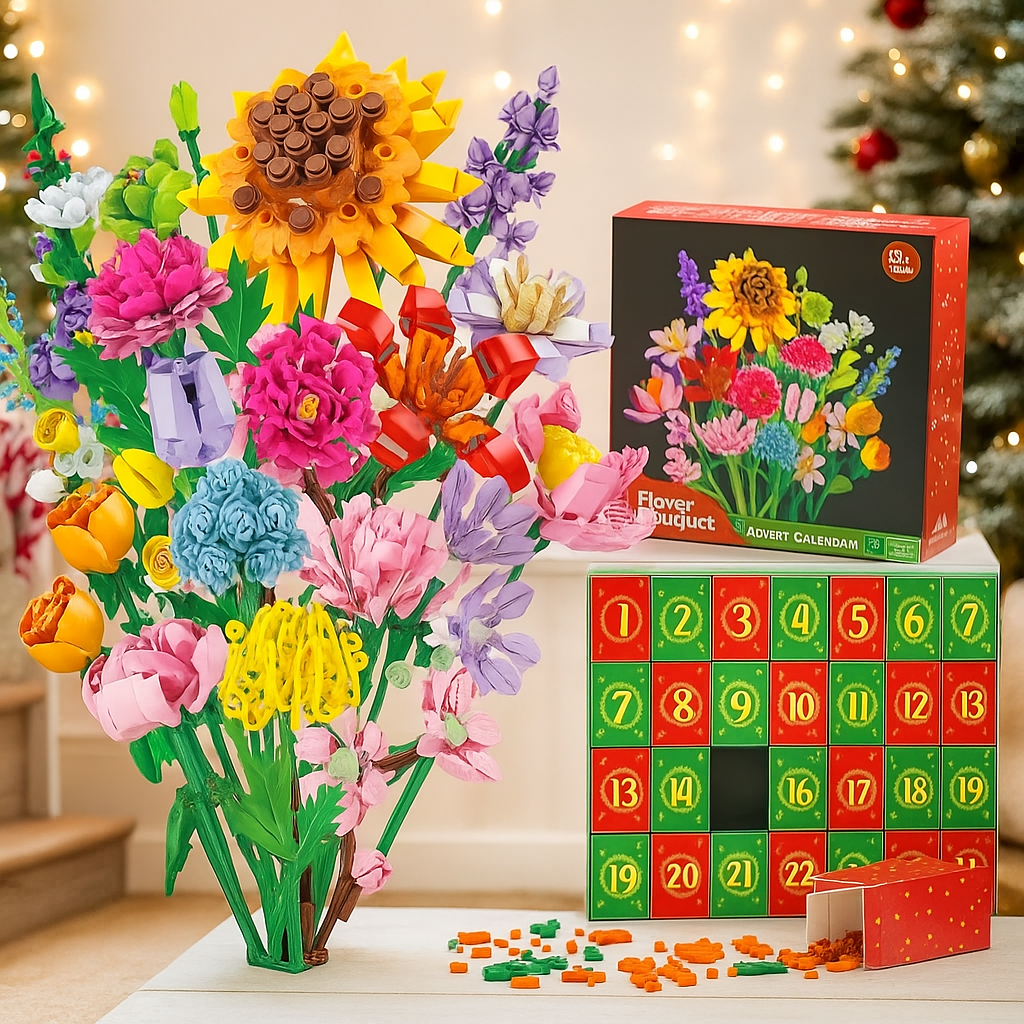 24 Days of Christmas Flower Bouquet Advent Calendar Building Blocks Christmas Countdown Blind Box - MyHawaiianShirtsAU