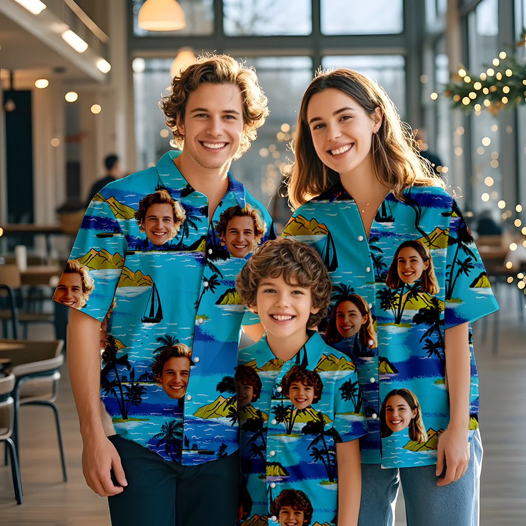 Christmas Family Shirts Custom Photo Hawaiian Shirt Parent-child Wears Personalised Face Hawaiian Shirt Gift Vice City