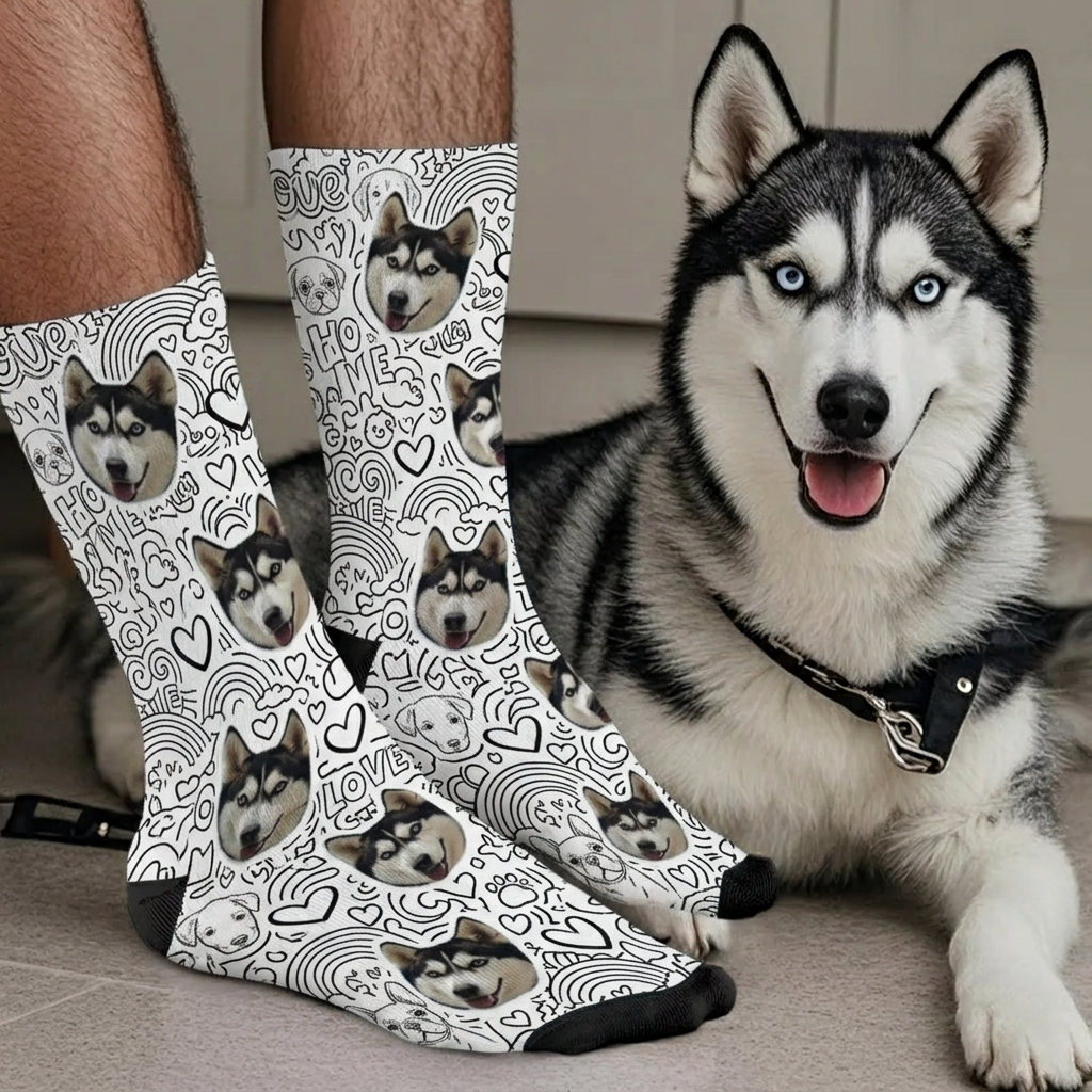 DIY Coloring Dog Face Sock with 24 Colors Markers, Color Your Own Sock, Customizable Diys Colorings Sock, Creative Diys Colorings Sock for Pet Lovers