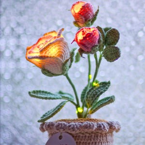Crochet Rose Night Light Potted Plant Handmade Yarn Flower Gift for Home Decor - MyHawaiianShirtsAU