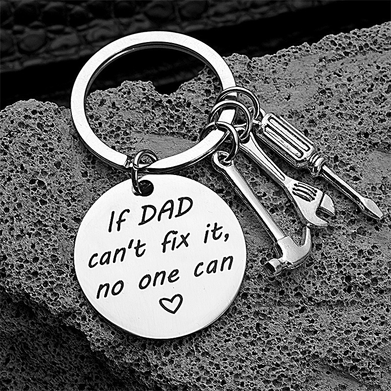 Cute Dad Keychain with Mini Tools in Silver – "If Dad Can't Fix It, No One Can" Engraved Charm Keyring, Meaningful Father's Day & Birthday Gift from Daughter or Son