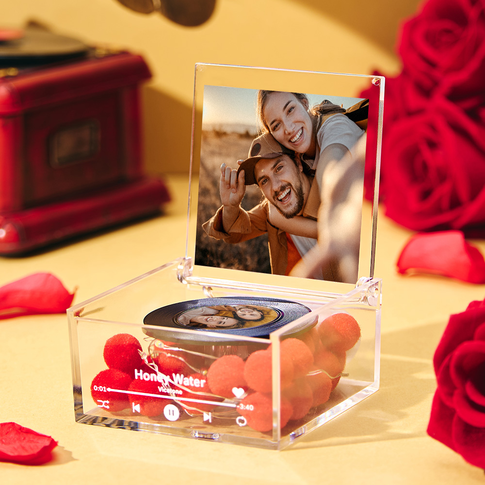 Mini Music Record Player Custom Photo with Light Personalized Music Acrylic Box