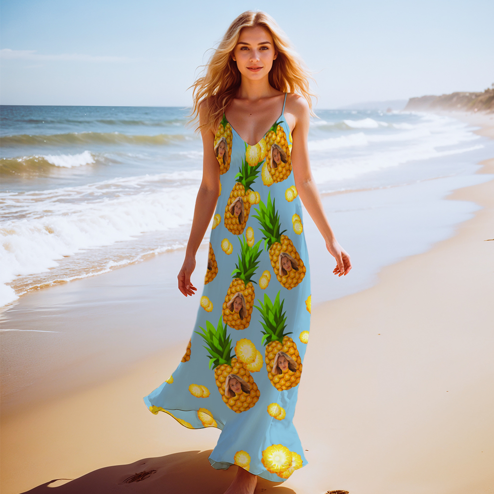 Pineapple Party - Custom Women Hawaiian Long Dress - MyHawaiianShirtsAU