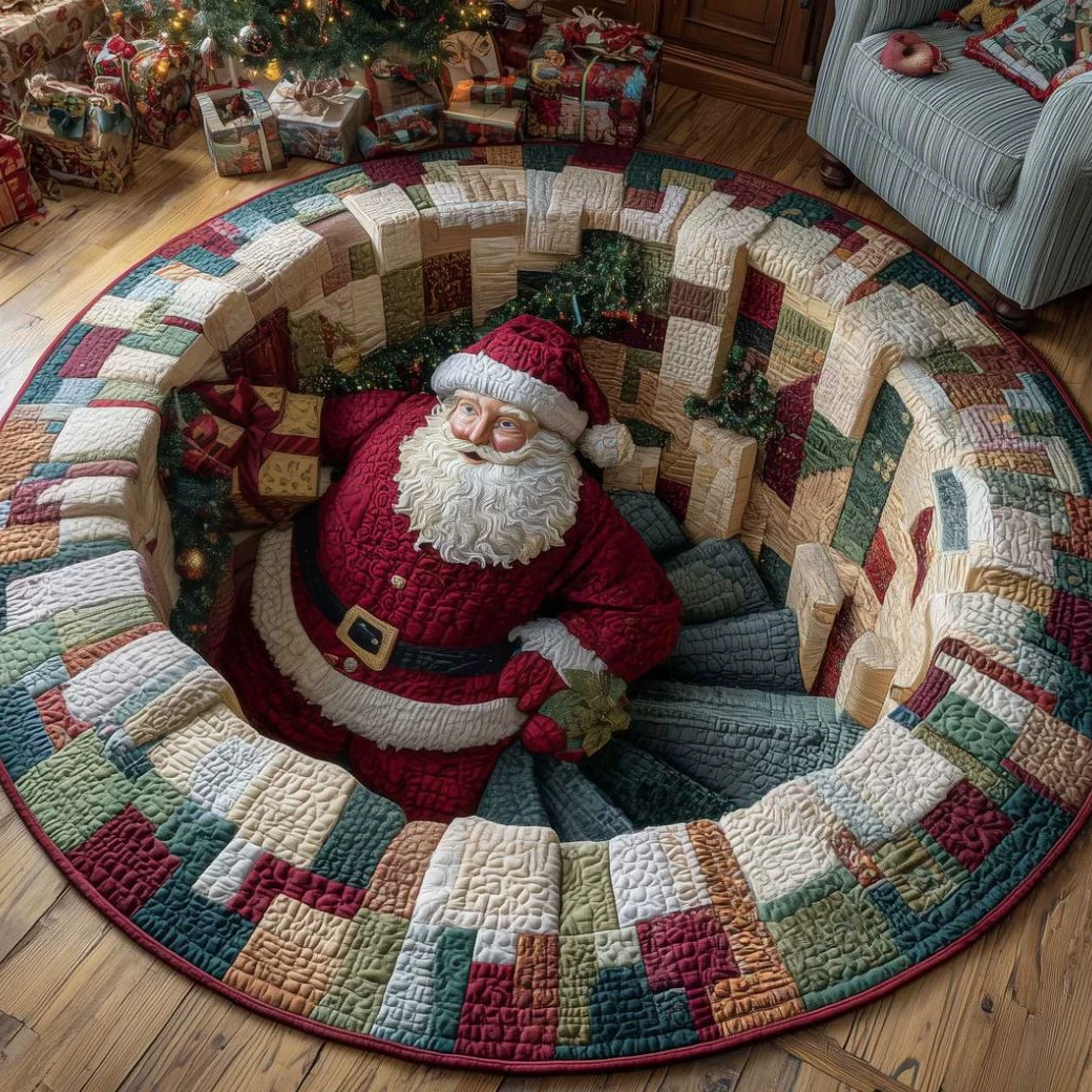 Santa Brick Well Christmas Rug - Round Santa Claus Holiday Area Rug for Christmas Home Decor - MyHawaiianShirtsAU