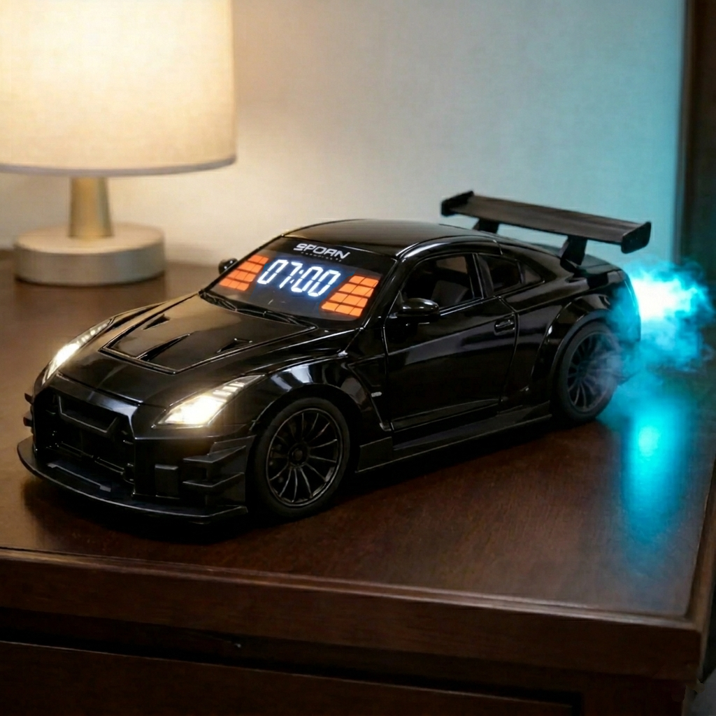 Hypercar Alarm Clock with Engine Sound, Exhaust Effect & LED Lights – Desk Gift for Car Lovers