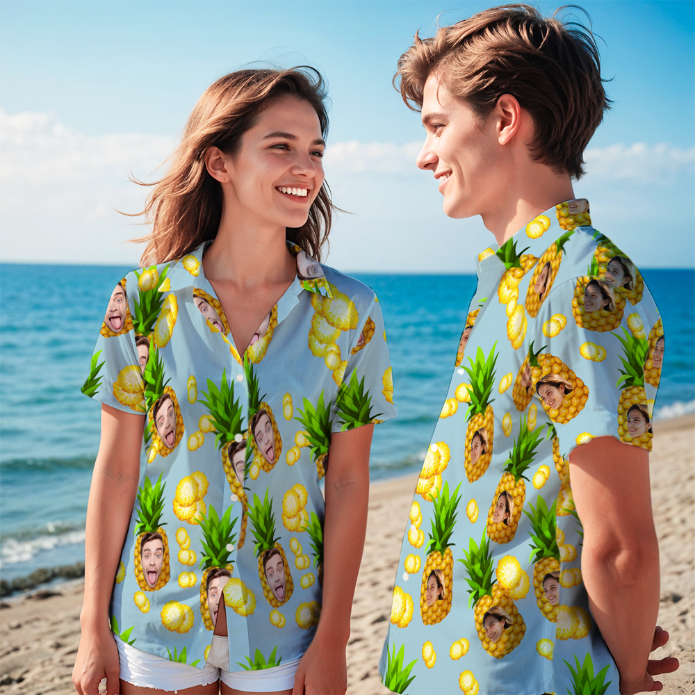 Face Hawaiian Shirt For Couple Aloha Shirt Couple Button-down Shirt Valentine's Day gift