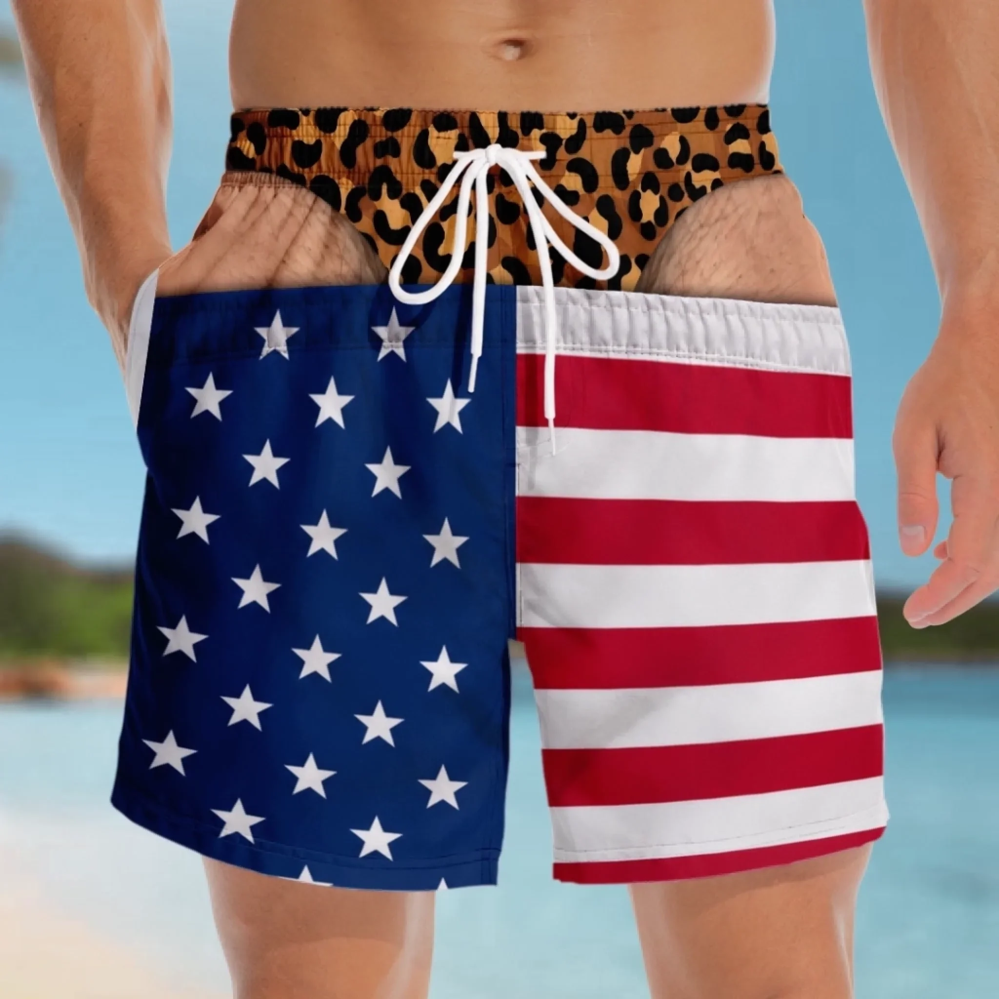 Custom Funny Men Swim Trunks Novelty Optical Illusion Swim Shorts Funny Novelty Party Board Shorts Gift for Husband Boyfriend