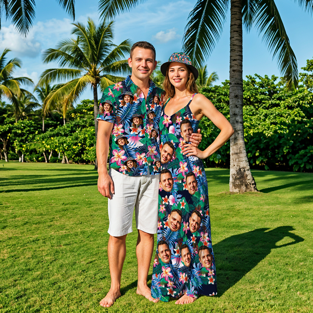 Custom Couple Hawaiian Style Women Long Dress & Men Hawaiian Shirts Gift For Couple - MyHawaiianShirtsAU