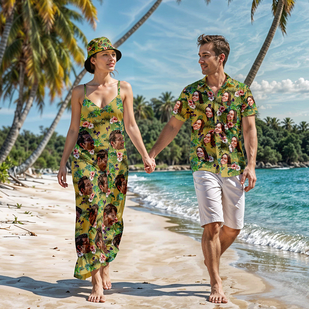 Custom Couple Hawaiian Style Long Dress & Men Shirt For Couple - MyHawaiianShirtsAU