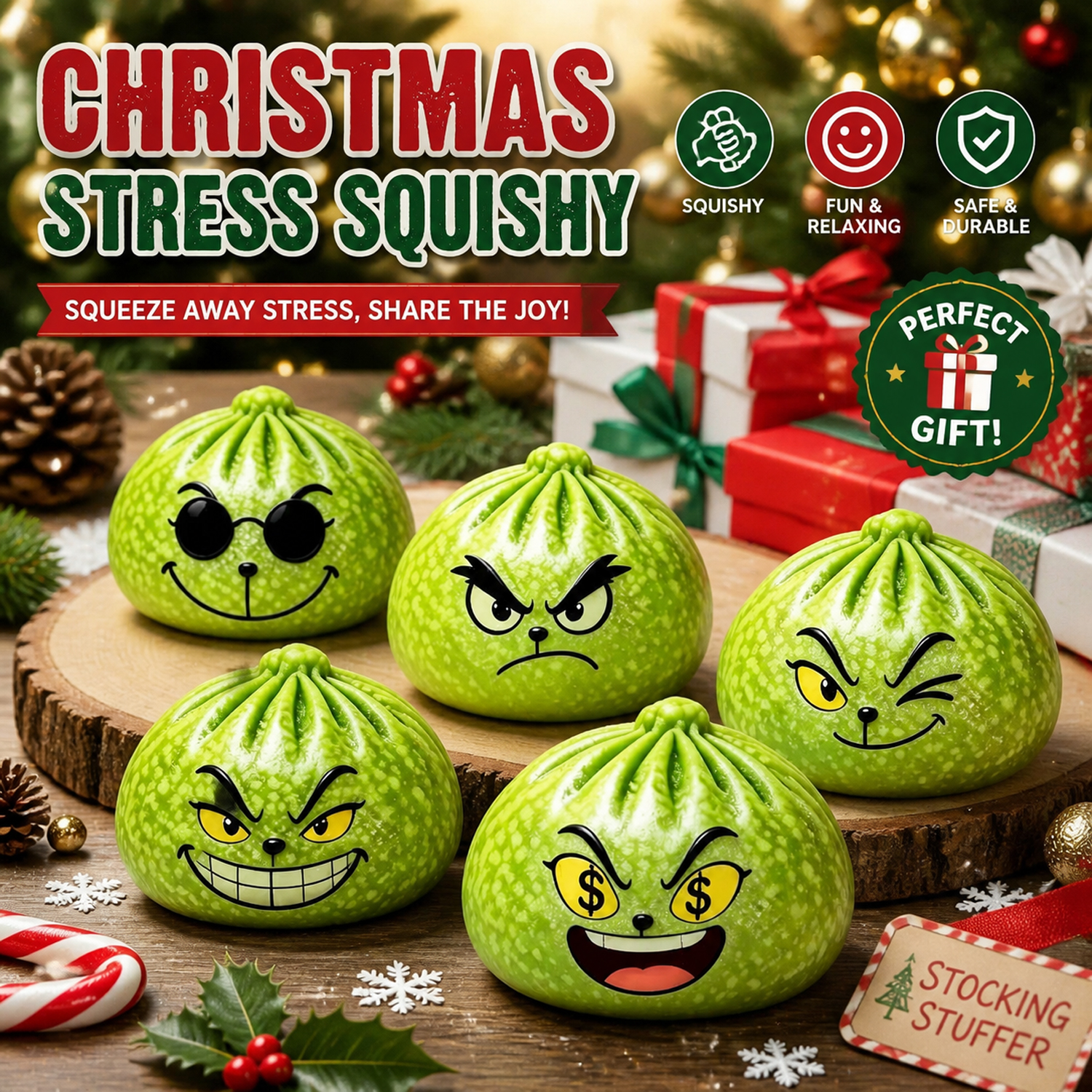 Funny Green Dumpling Squishy Toy – Slow Rising Squeeze Toy, Unique Christmas Gift