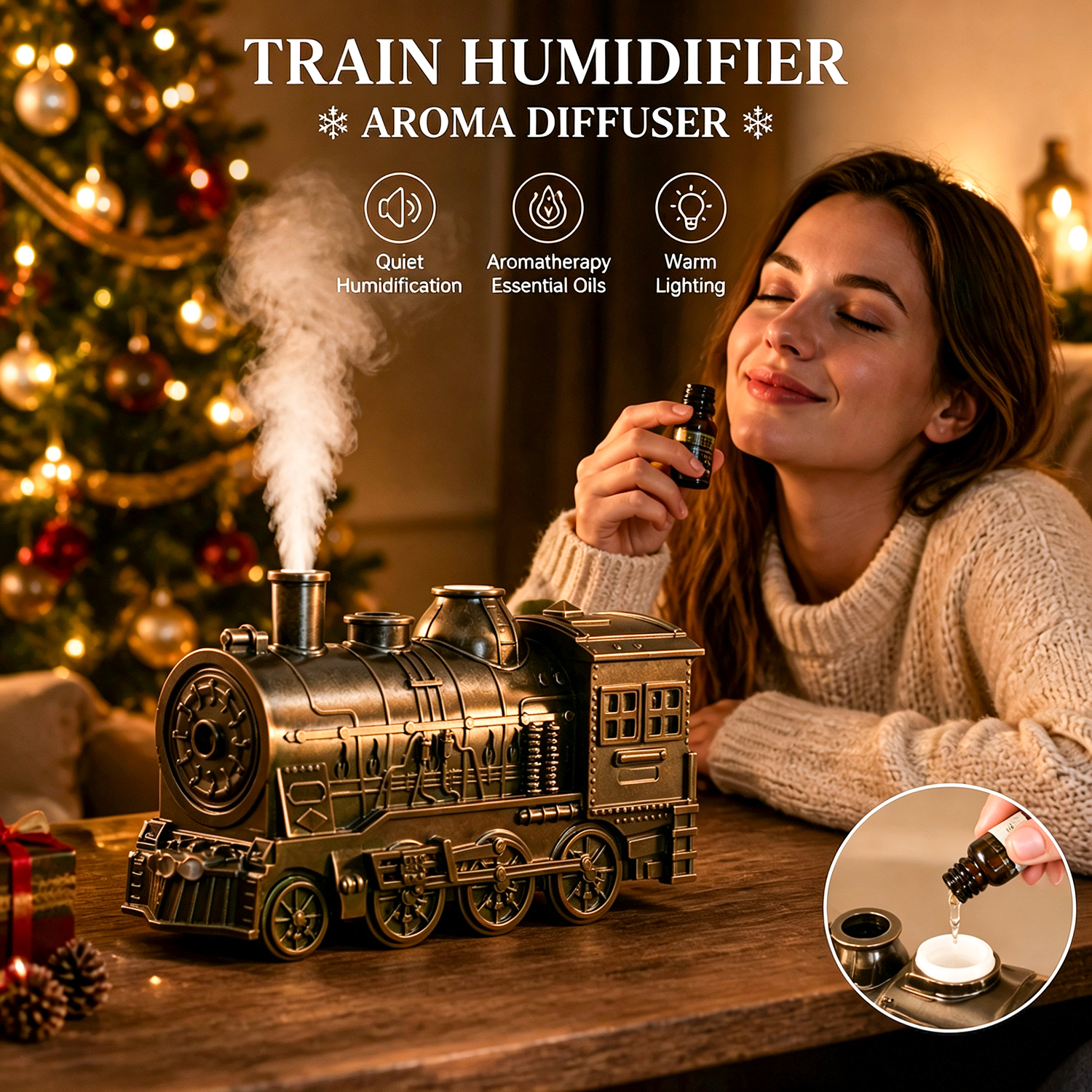 Vintage Train Humidifier – Christmas Decorative Mist Maker, Festive Holiday Home Decor