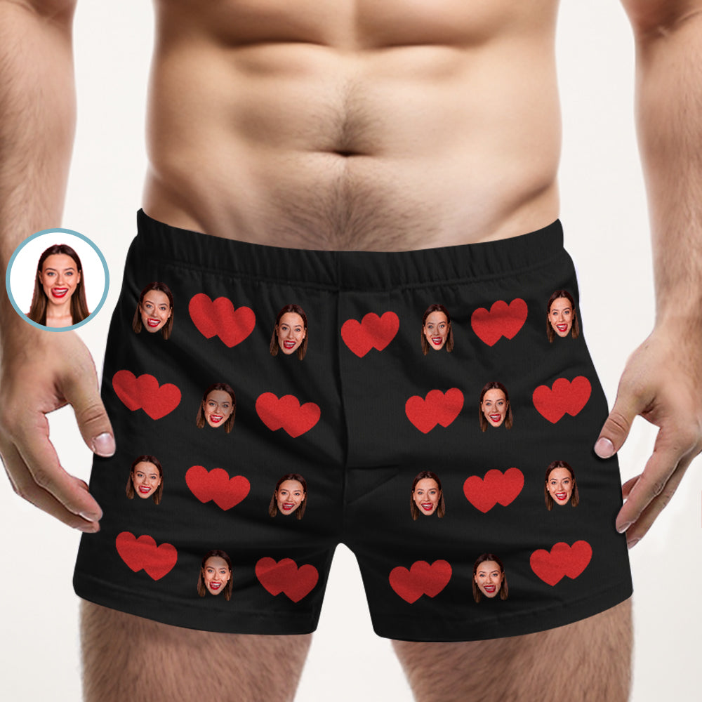 Custom Face Multicolor Boxer Shorts Red Heart Personalized Photo Underwear Gift for Him - MyHawaiianShirtsAU