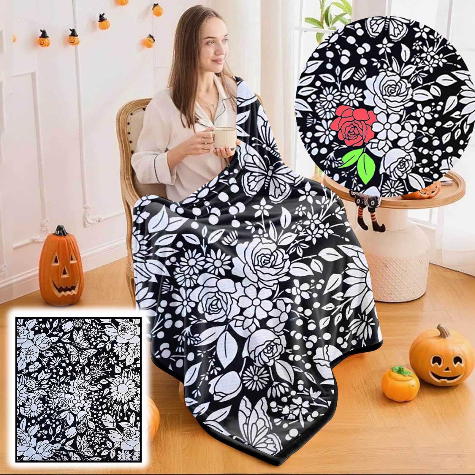 DIY Coloring Flower Blanket with 24 Colors Markers, Color Your Own Blankets, Customizable Washable Diys Colorings Blanket Kits, You Can Color Fuzzy Velvet, Creative Diys Colorings Blankets for Adults