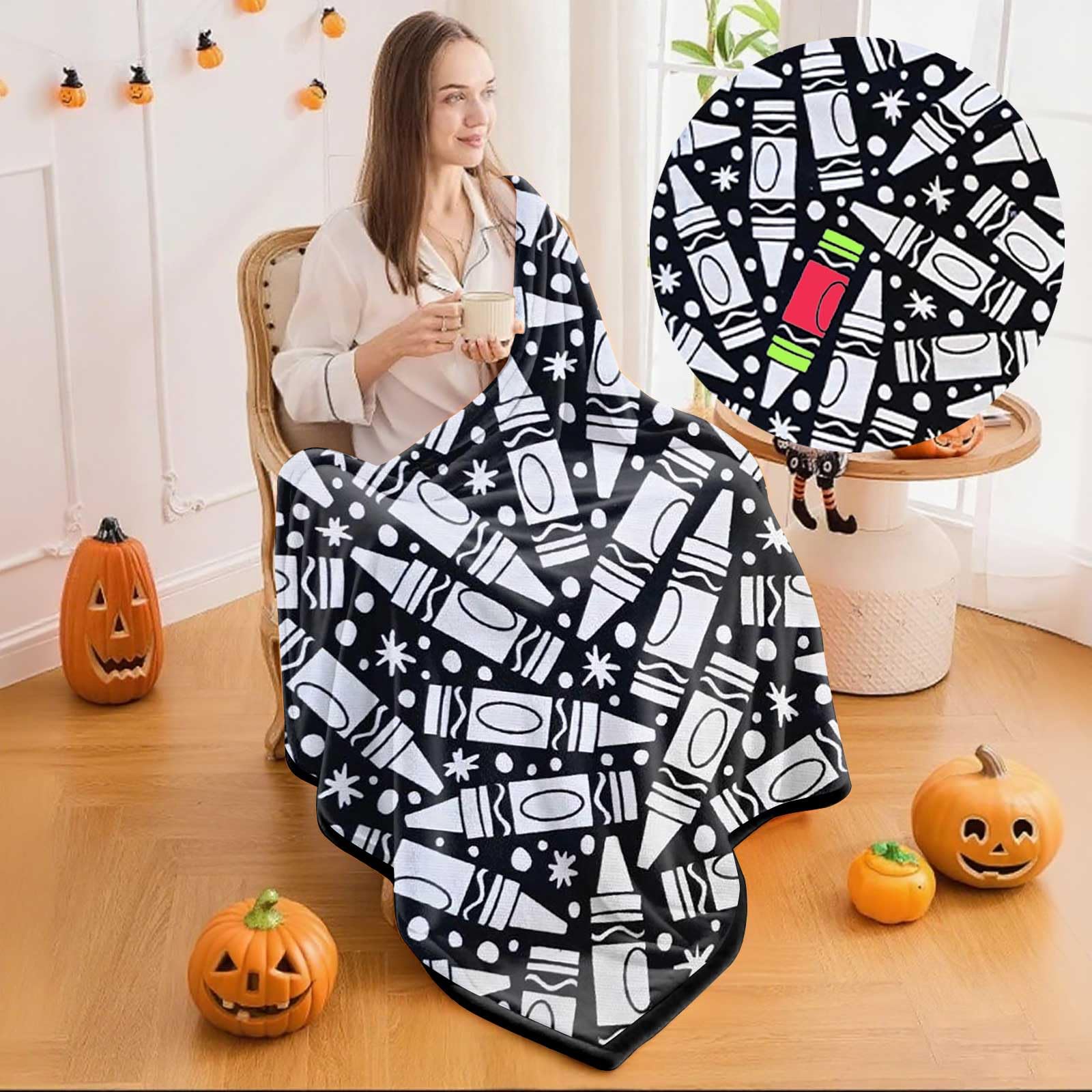 DIY Coloring Blanket Crayons Style with 24 Colors Markers, Color Your Own Blankets, Customizable Washable Diys Colorings Blanket Kits, You Can Color Fuzzy Velvet, Creative Diys Colorings Blankets for Adults