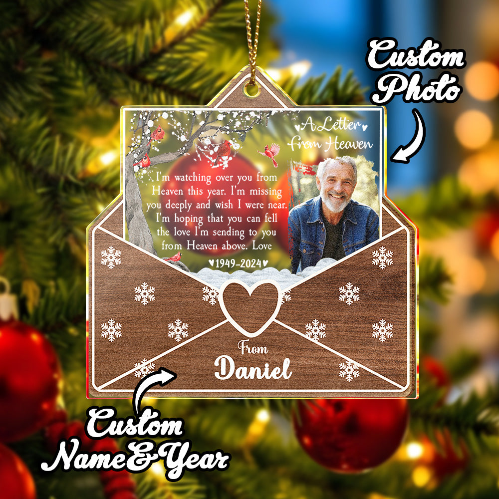 Personalized Photo Letter From Heaven Memorial Christmas Ornament Meaningful Christmas Gifts - MyHawaiianShirtsAU