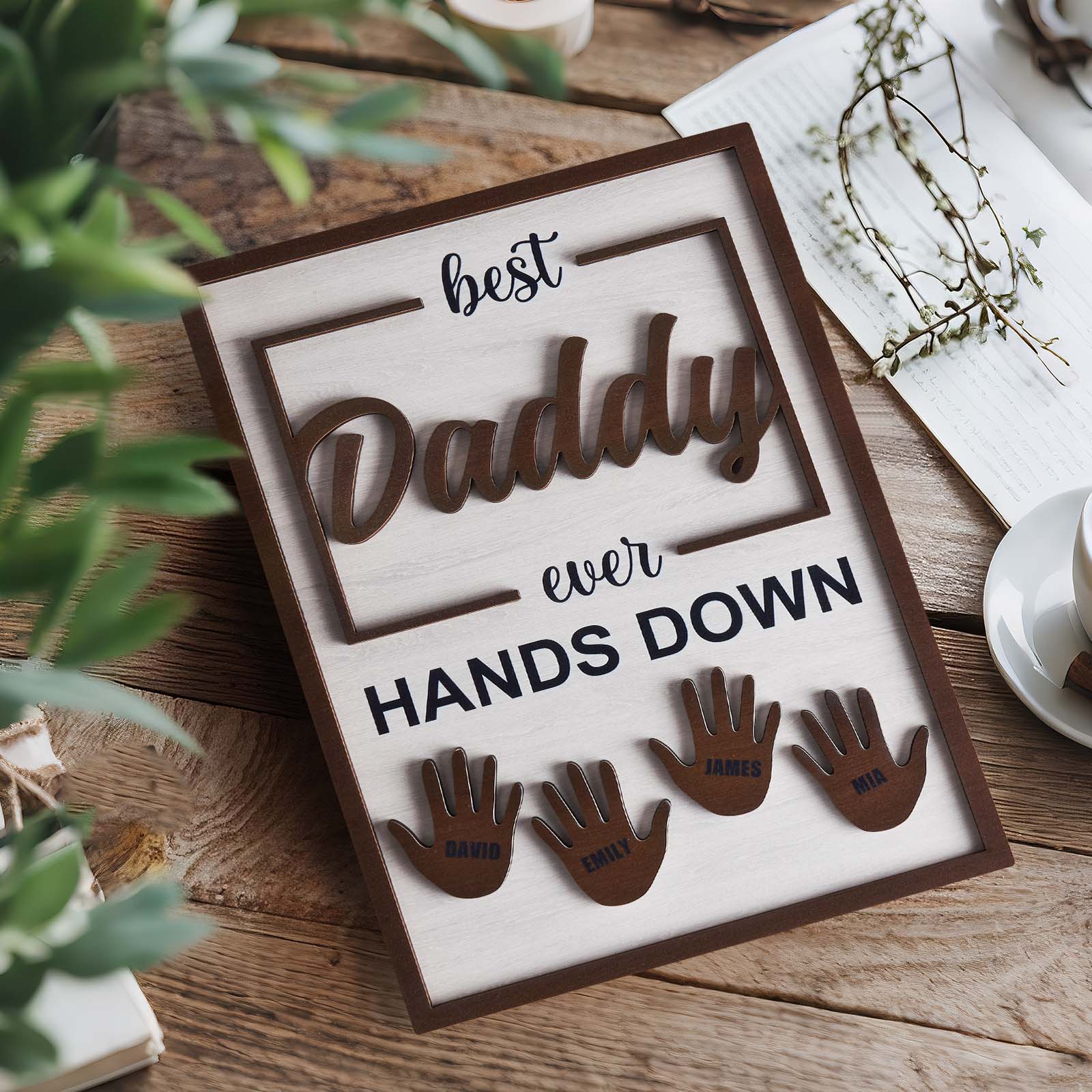 Best Dad Ever Hands Down - Personalized Wooden Plaque - MyHawaiianShirtsAU