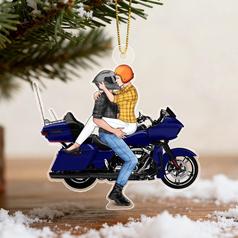 Personalized Kissing Couple Christmas Ornament For Him, For Her, Motorcycle Lovers
