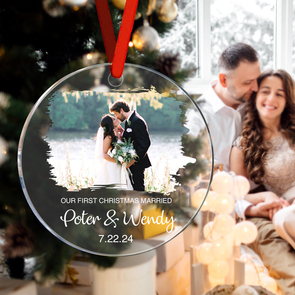 Personalized First Christmas Married Ornament with Photo Christmas Ornament Gift for Couples - MyHawaiianShirtsAU