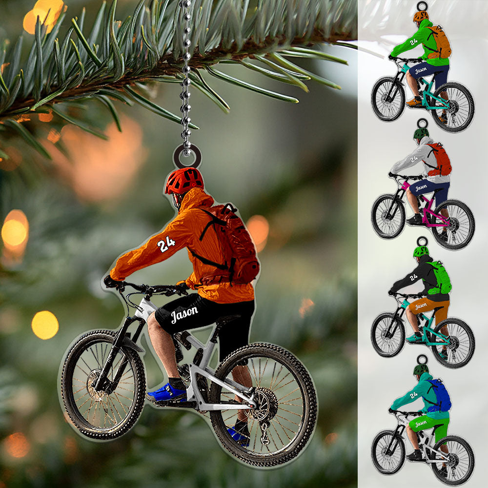 Personalized Mountain Biking Ornament with Name Acrylic Biker Ornament Gift for Cycling Lover - MyHawaiianShirtsAU